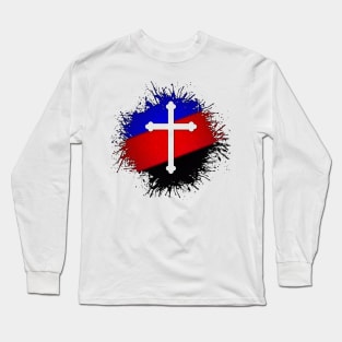 Paint Splatter Polyamory Pride Flag Cross Symbol Long Sleeve T-Shirt